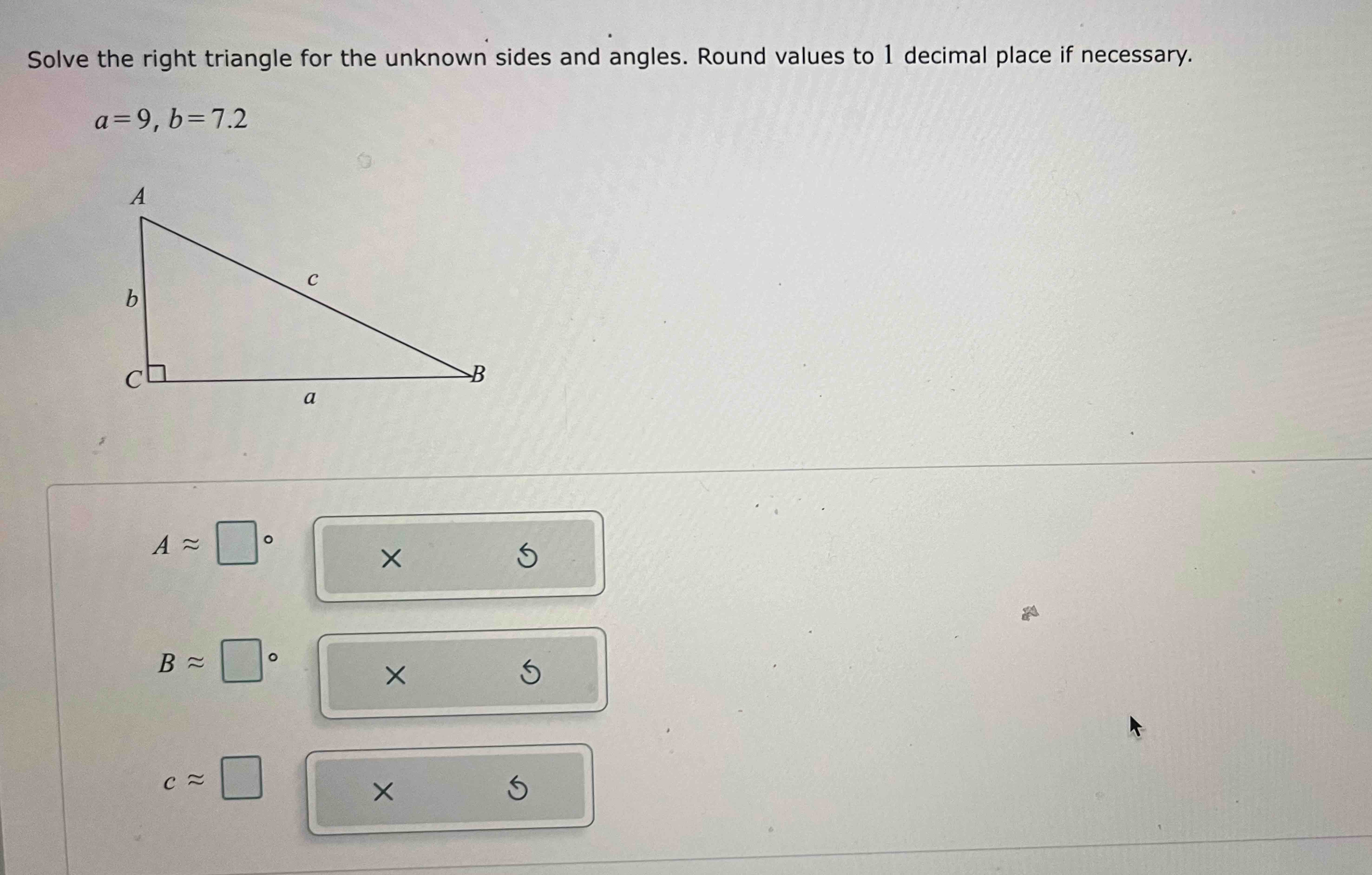 Solved Solve the right triangle for the unknown sides and | Chegg.com