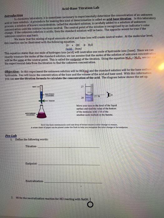 Solved AcidBase Titration Lab Introduction In chemistry
