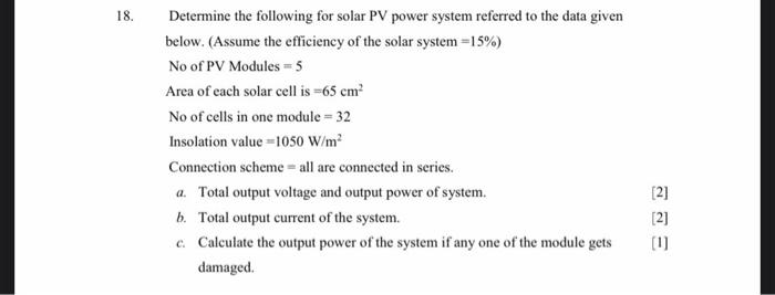 Solved 18 Determine the following for solar PV power system | Chegg.com