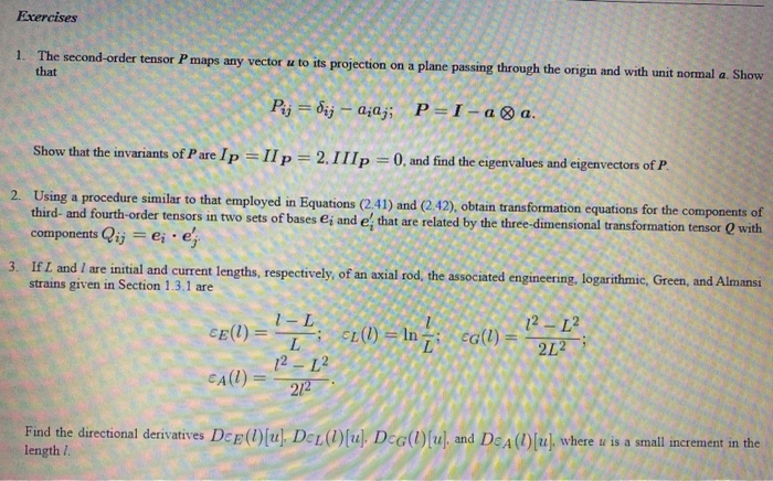 Exercises 1 The Second Order Tensor P Maps Any Ve Chegg Com