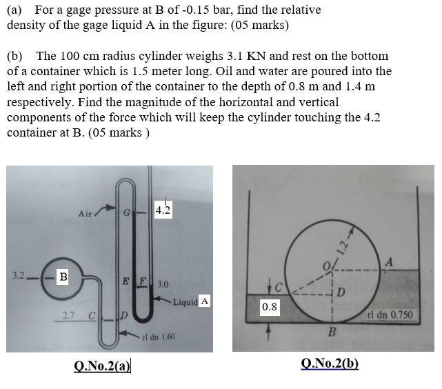Solved (a) For a gage pressure at B of -0.15 bar, find the | Chegg.com