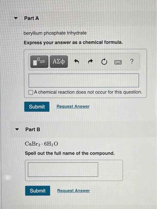 Solved Part A Beryllium Phosphate Trihydrate Express Your Chegg Com