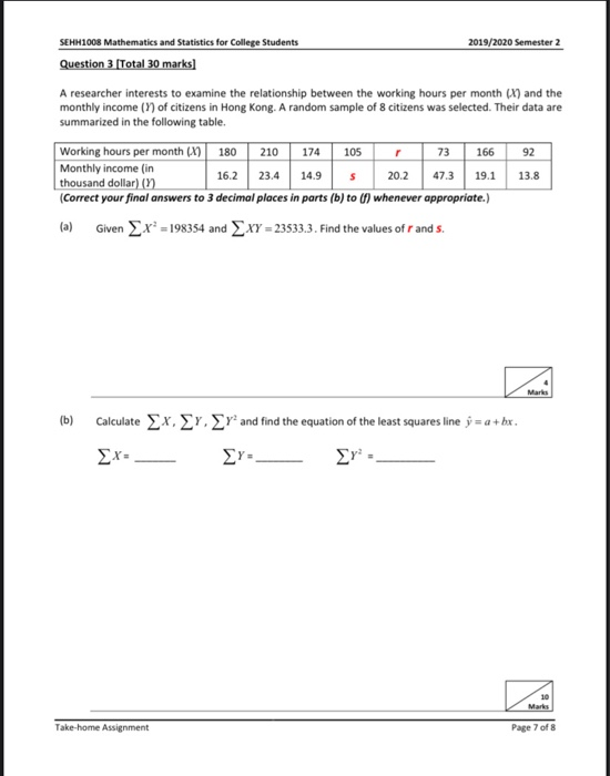 Solved 2019/2020 Semester 2 SEHH1008 Mathematics and | Chegg.com