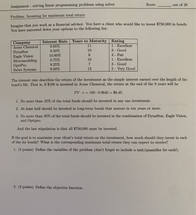 Solved Assignment - solving linear programming problems | Chegg.com