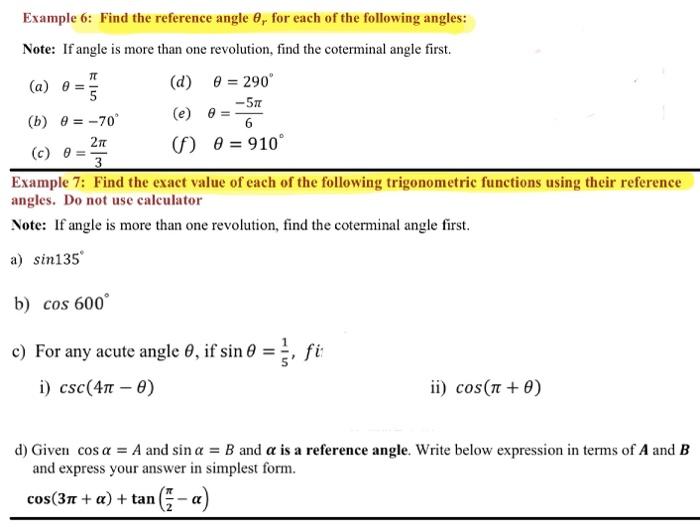Solved Example 6: Find the reference angle θr for each of | Chegg.com