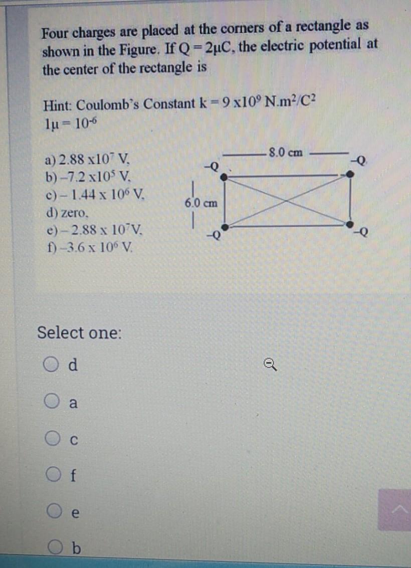 Solved Four charges are placed at the corners of a rectangle | Chegg.com