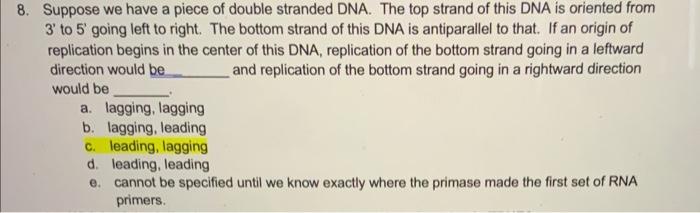 Solved 8. Suppose we have a piece of double stranded DNA. | Chegg.com