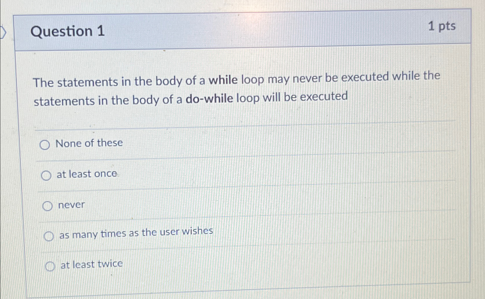 Solved Question 11ptsThe statements in the body of a while | Chegg.com
