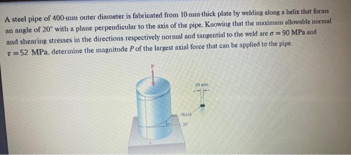 Solved A steel pipe of 400−mm outer diameter is fabricated | Chegg.com