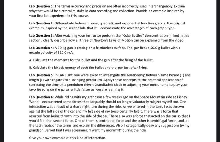 Solved Lab Question 1: The terms accuracy and precision are | Chegg.com