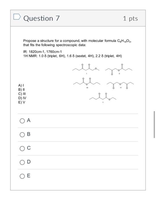 Solved Question 5 1pts An unknown compound A has the | Chegg.com
