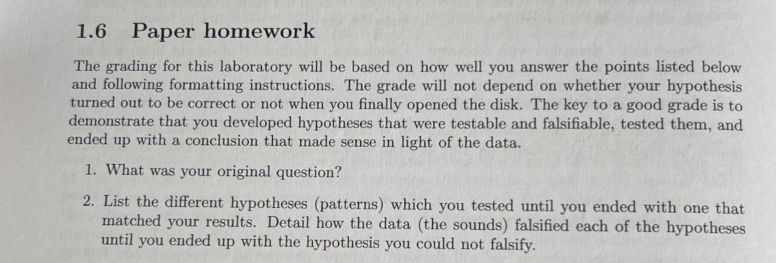 Solved 1.6 ﻿Paper homeworkThe grading for this laboratory | Chegg.com