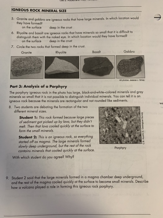 Solved IGNEOUS ROCK MINERAL SIZE Learning Objectives After | Chegg.com