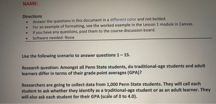 Solved NAME: Directions Answer the questions in this | Chegg.com