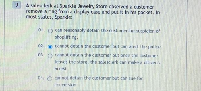 Solved 9 A salesclerk at Sparkle Jewelry Store observed a  Chegg.com