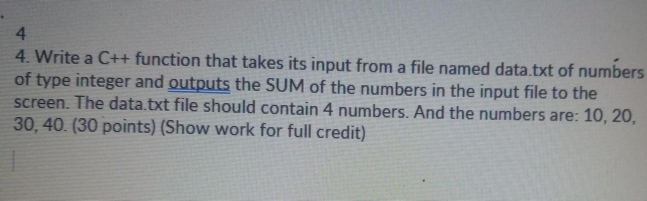 Solved 4. Write a C++ function that takes its input from a | Chegg.com