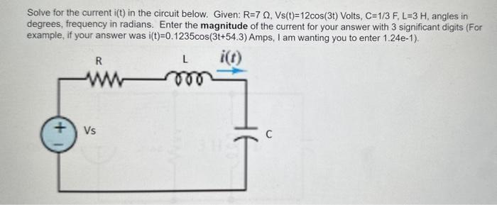 Solved Solve for the current i(t) in the circuit below. | Chegg.com