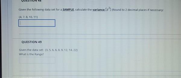 Solved Given the following data set for a SAMPLE calculate | Chegg.com
