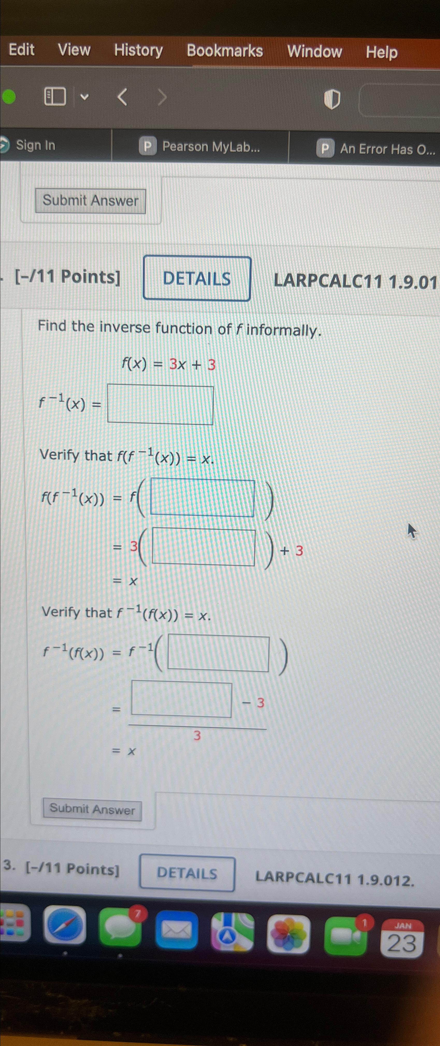 Solved Find the inverSign InPearson MyLab...An Error Has