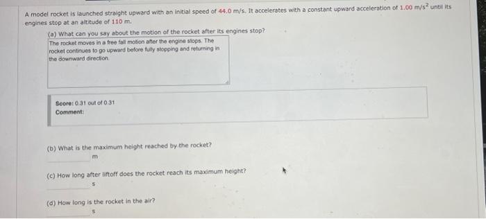 Solved A model rocket is launched straight upward with an | Chegg.com