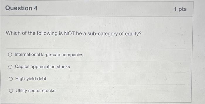 Solved Question 4 1 pts Which of the following is NOT be a | Chegg.com