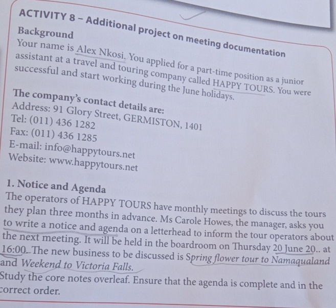 Solved ACTIVITY 8 - Additional project on meeting | Chegg.com