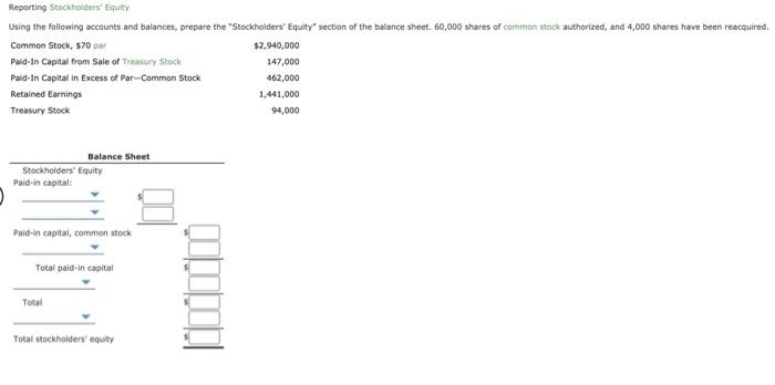 Solved Reporting Stockholders' Equity Using The Following 