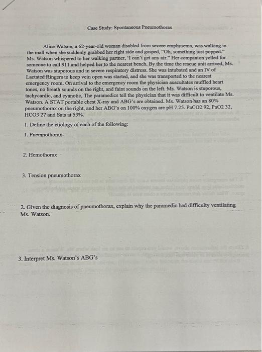 case study pneumothorax answers