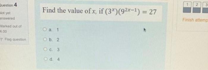 if 3 2x 1 )= 27 what is the value of x