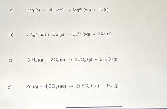 Solved a Mg s Ni2 aq Mg2 aq Ni s b Chegg