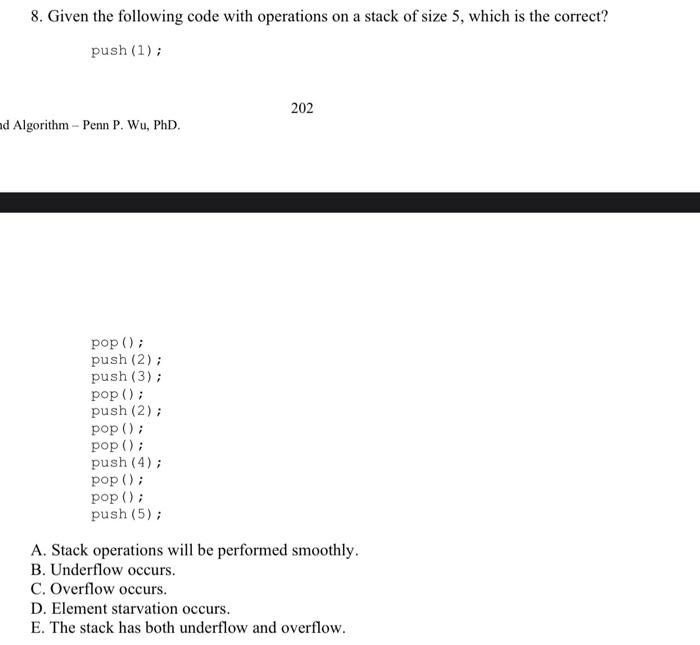 Solved 8. Given the following code with operations on a | Chegg.com