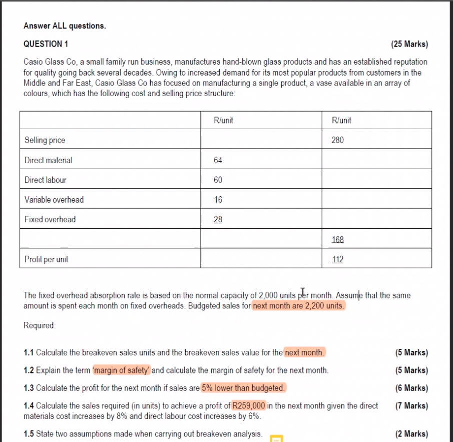 Solved Answer ALL questions.QUESTION 1(25 ﻿Marks)Casio Glass | Chegg.com