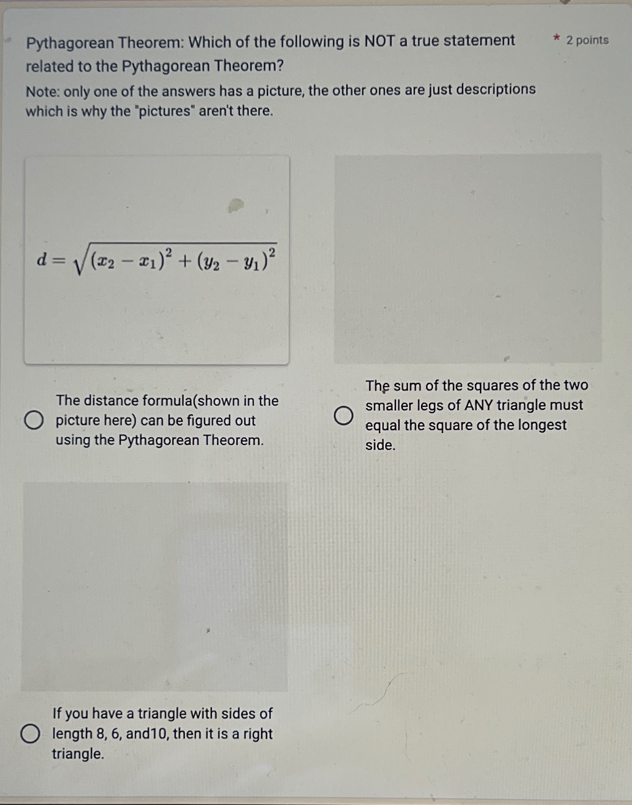 Solved Pythagorean Theorem: Which of the following is NOT a | Chegg.com