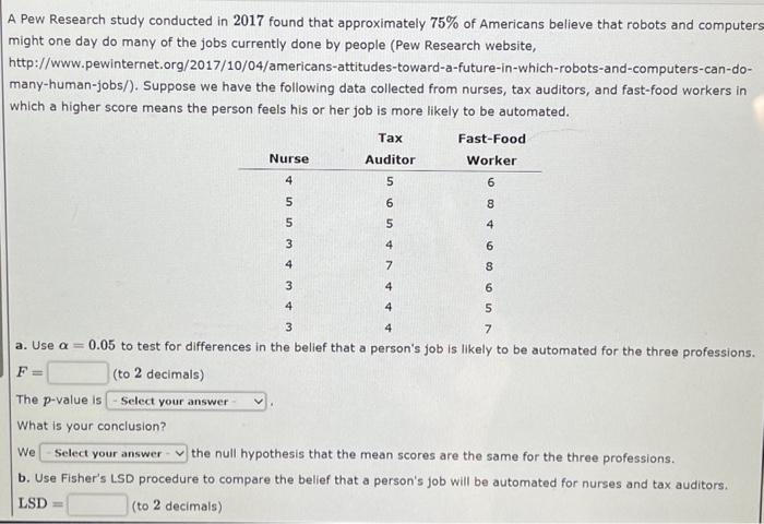 Solved A Pew Research Study Conducted In 2017 Found That | Chegg.com