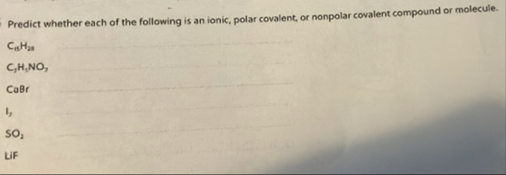 Solved Predict whether each of the following is an ionic, | Chegg.com