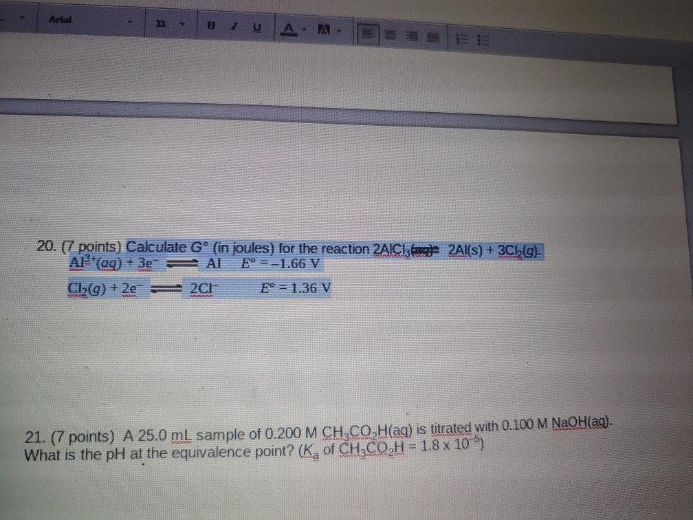 Solved Arial 1 Buan De Lee 7 Points Calculate Chegg Com