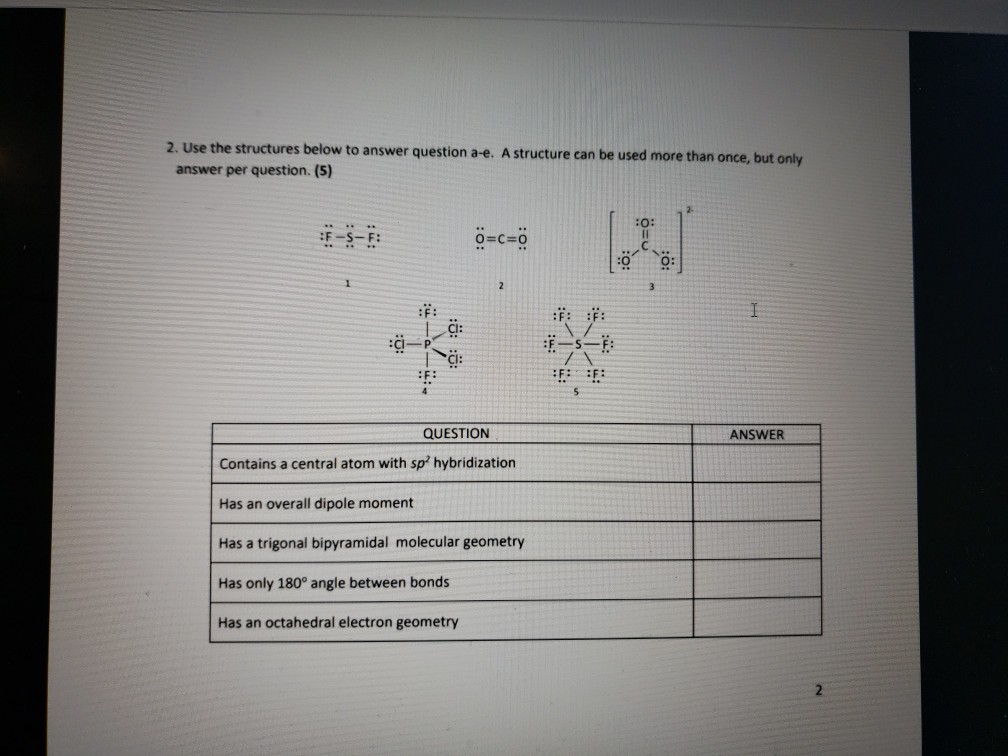 Solved 2. Use the structures below to answer question a-e. A | Chegg.com