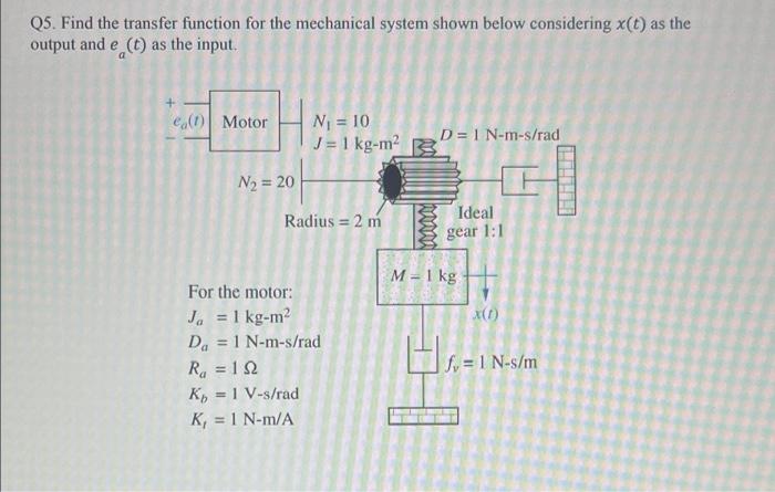 Solved Q5. Find The Transfer Function For The Mechanical | Chegg.com