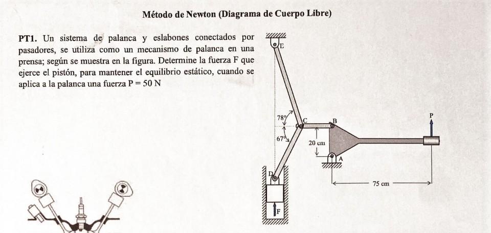 Método de Newton (Diagrama de Cuerpo Libre) PT1. Un sistema de palanca y eslabones conectados po pasadores, se utiliza como u