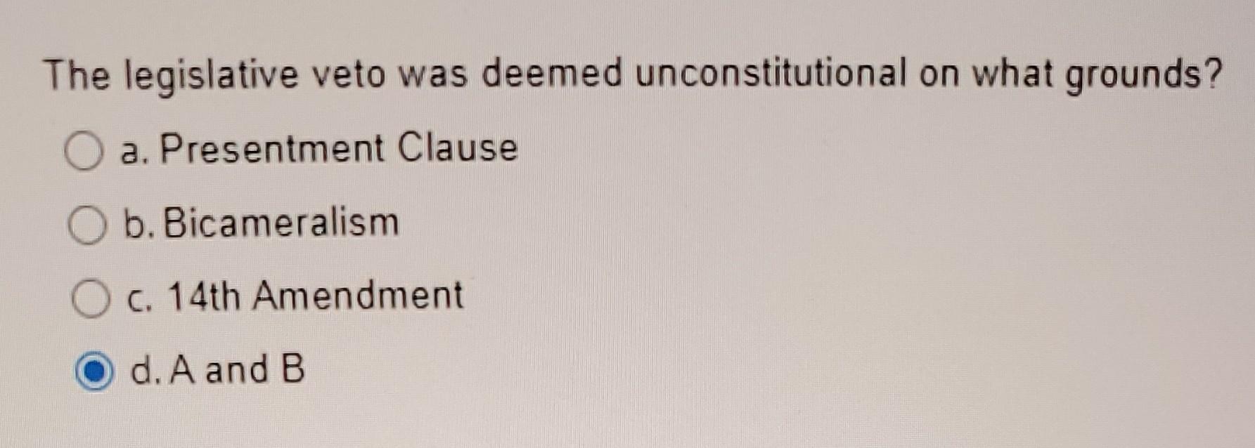 The Legislative Veto Was Deemed Unconstitutional On | Chegg.com