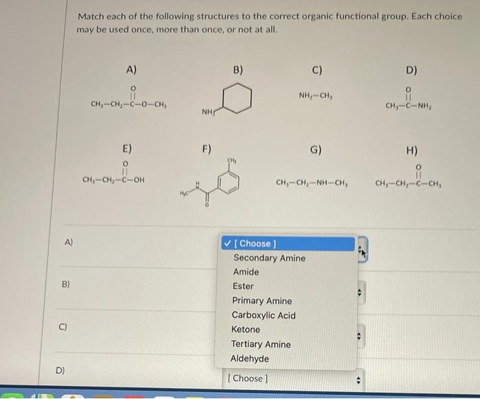Solved Match each of the following structures to the correct | Chegg.com