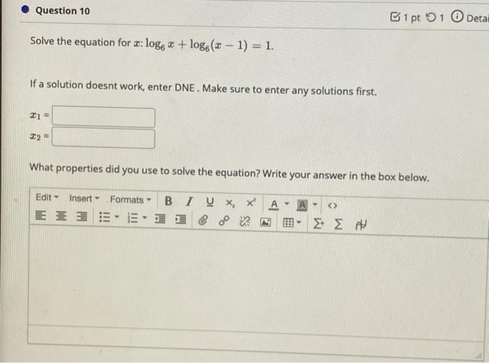 Solved Question 10 B1 pt 1 Detai Solve the equation for : | Chegg.com