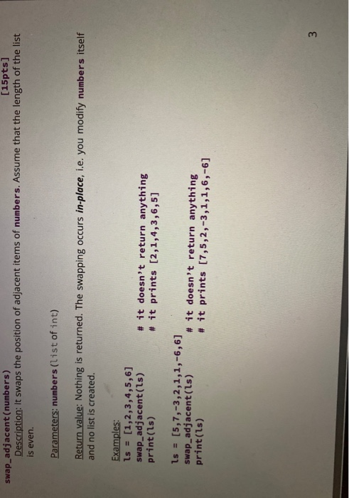 Solved swap_adjacent (numbers) [15pts] Description: It swaps | Chegg.com