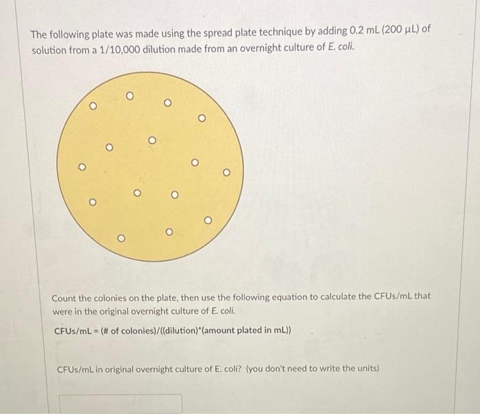 Solved The following plate was made using the spread plate | Chegg.com
