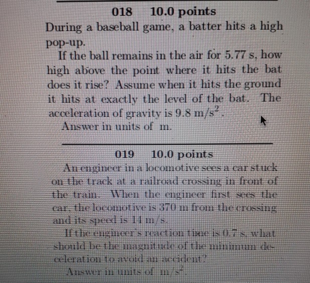 Solved 018 10.0 points During a baseball game, a batter hits | Chegg.com