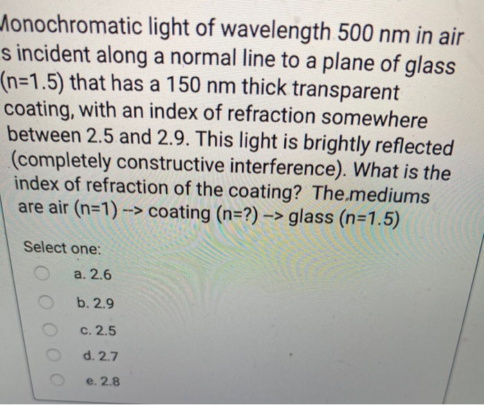 Solved Monochromatic Light Of Wavelength 500 Nm In Air S | Chegg.com