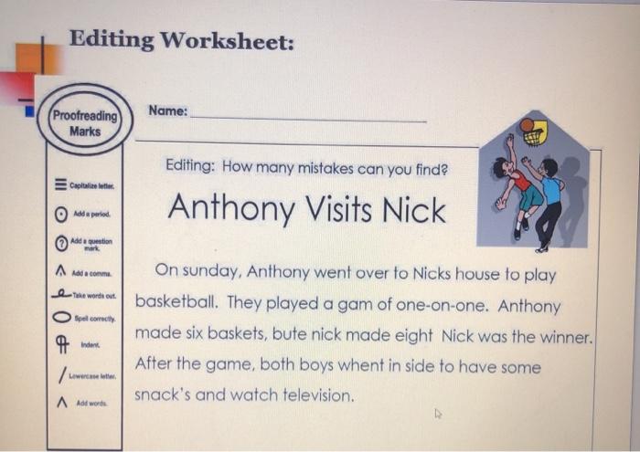 editing marks worksheet