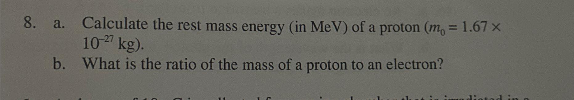 calculate the rest mass energy of a proton