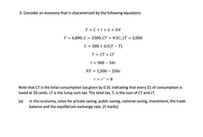 Solved 5. Consider An Economy That Is Characterized By The | Chegg.com