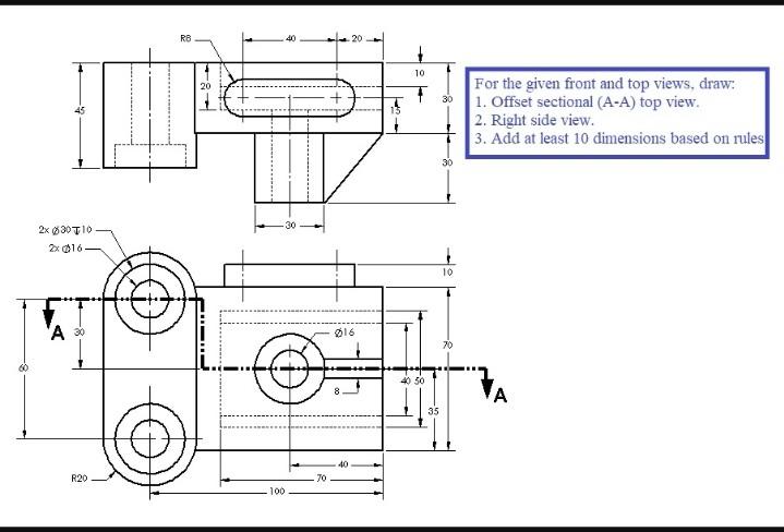 Solved given front and top views, draw: et sectional (A-A) | Chegg.com